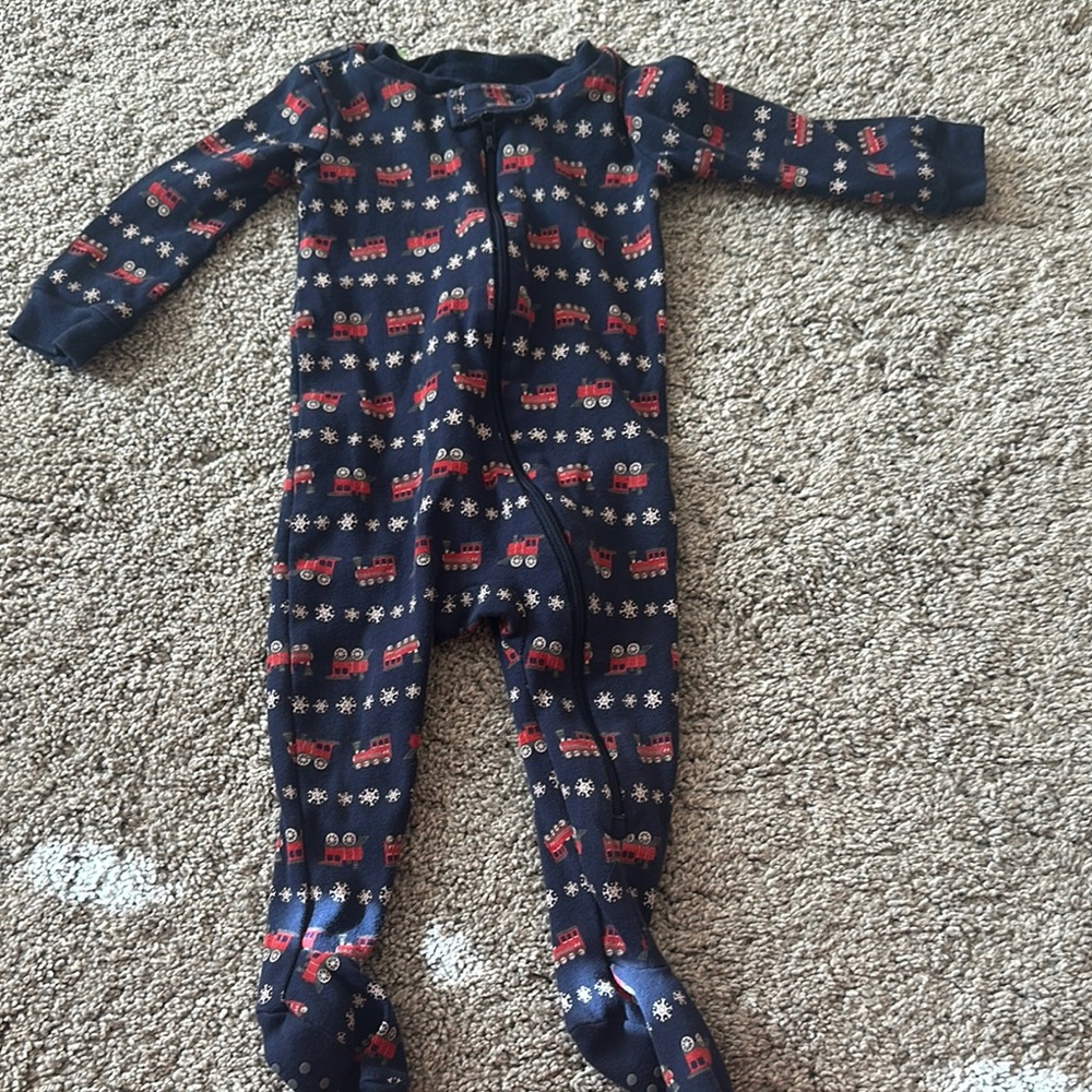 Navy Train Print Kids One Piece
